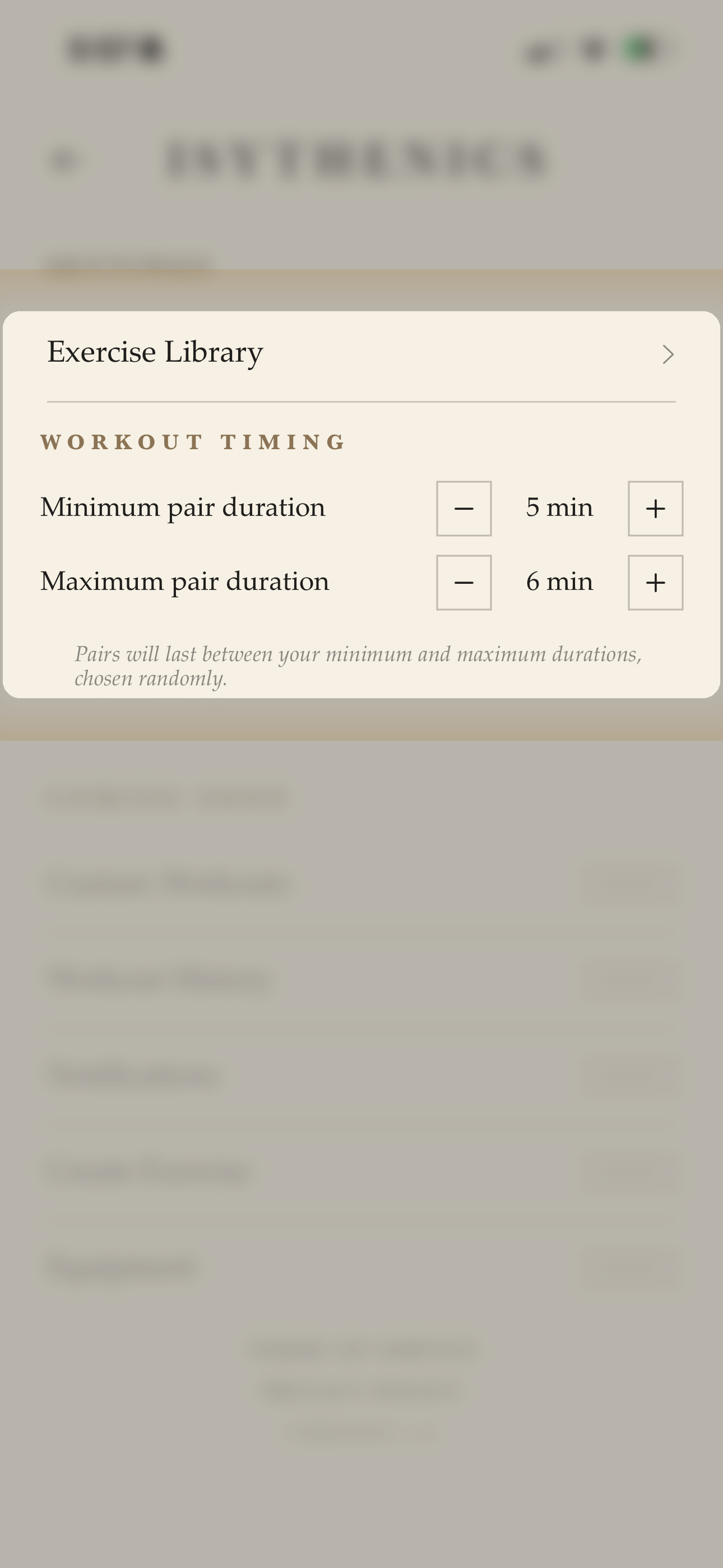 Settings — pair duration